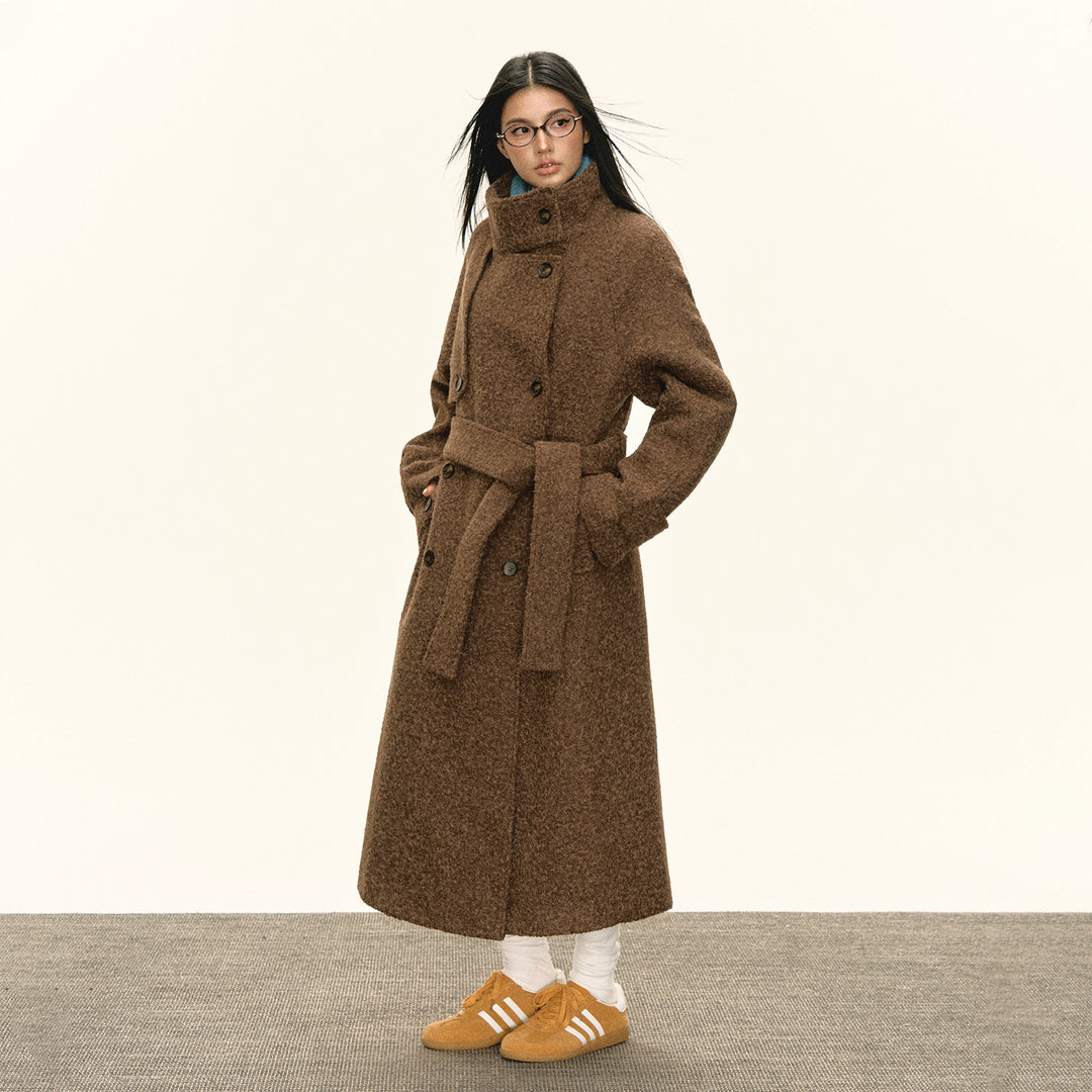 Woolen Double-Breasted Long Coat