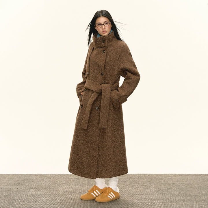 Woolen Double-Breasted Long Coat