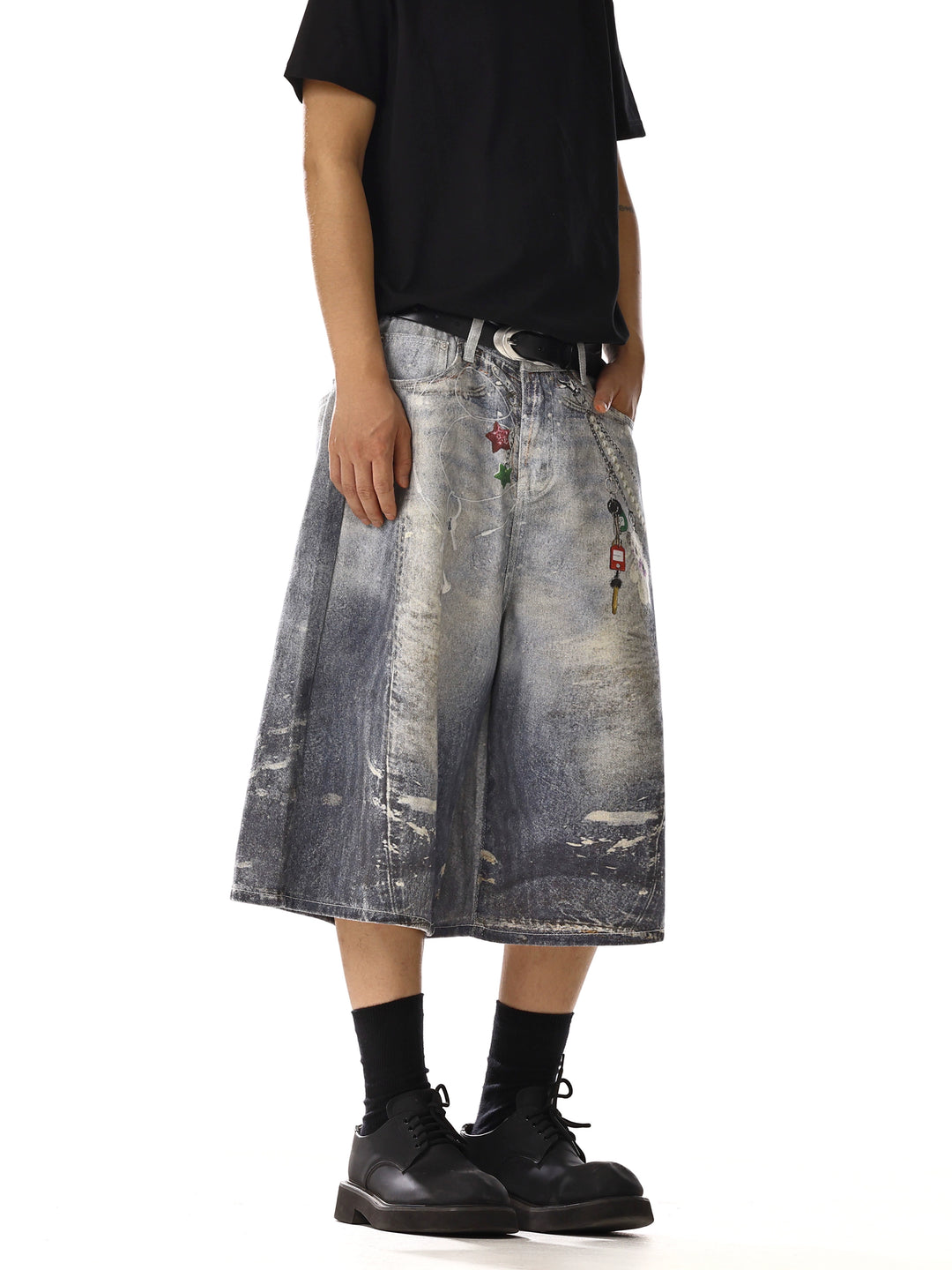 Wide-Leg Cropped Denim Pants