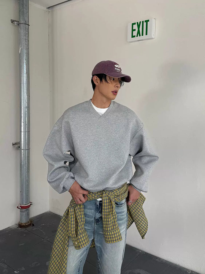 V-Neck Loose Pullover Casual Sweatshirt