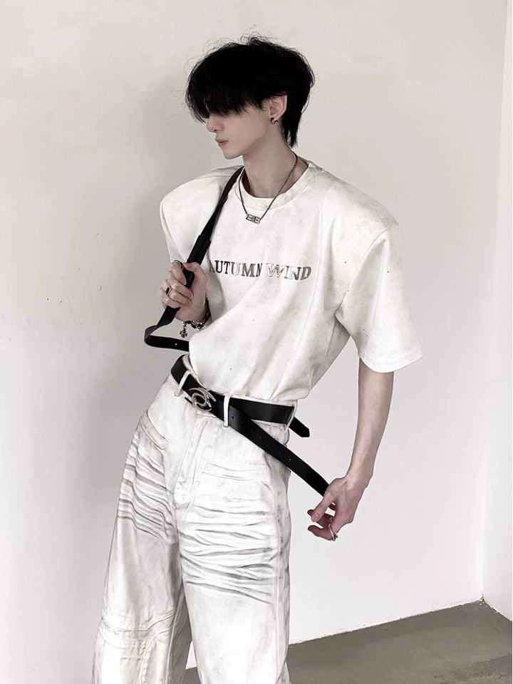 Metal Design Shoulder Pad Short Sleeve Pullover