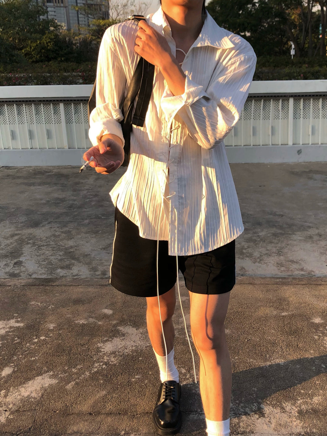 Loose Striped Lace-Up Shirt