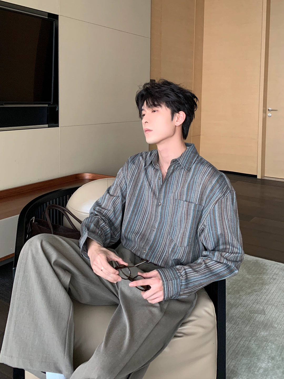 Striped Long Sleeve Lapel Shirt