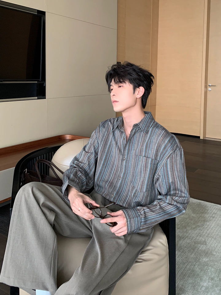 Striped Long Sleeve Lapel Shirt
