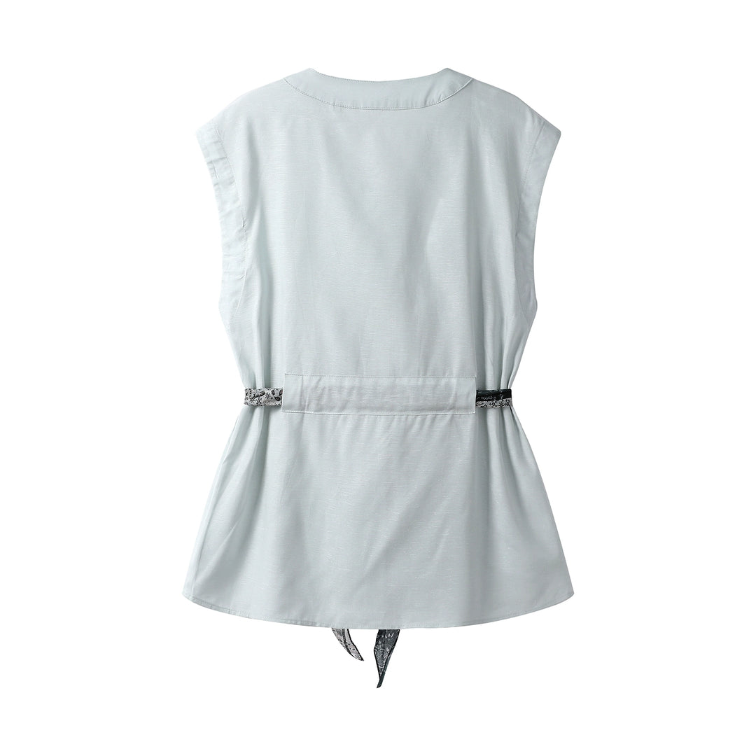 V-Neck Sleeveless Buttoned Peplum Top