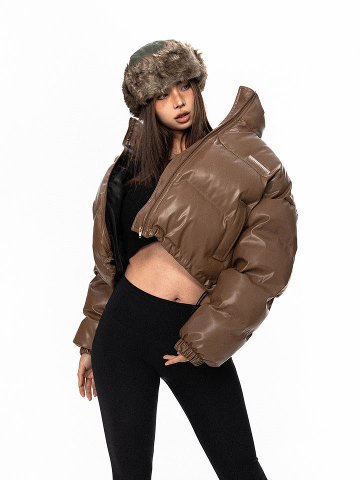 Leather Stand Collar Winter Coat