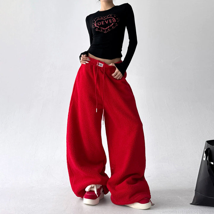 Polar Fleece Wide Leg Cuffed Pants