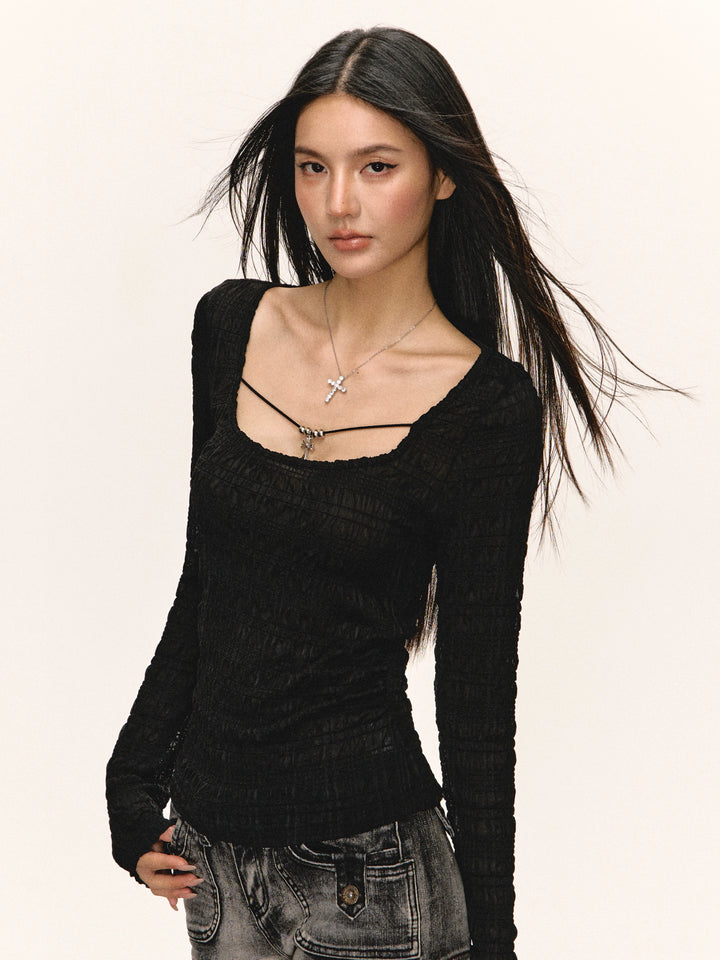 Ruched Long Sleeve Cutout Top