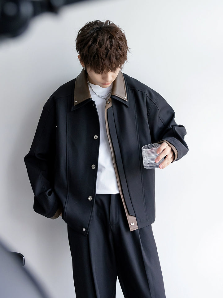 Double Collar Button-Up Jacket