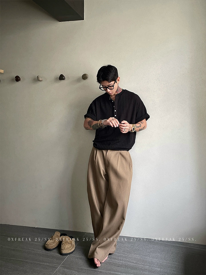 Relaxed Fit Pleated Wide-Leg Casual Pants