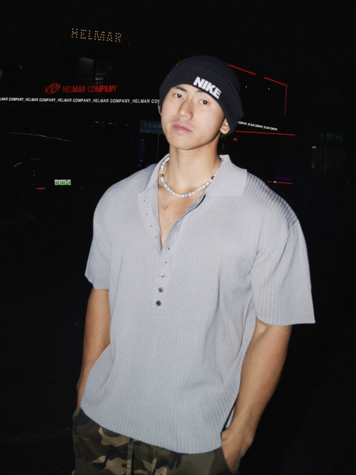 Loose Polo Collar Knit Shirt