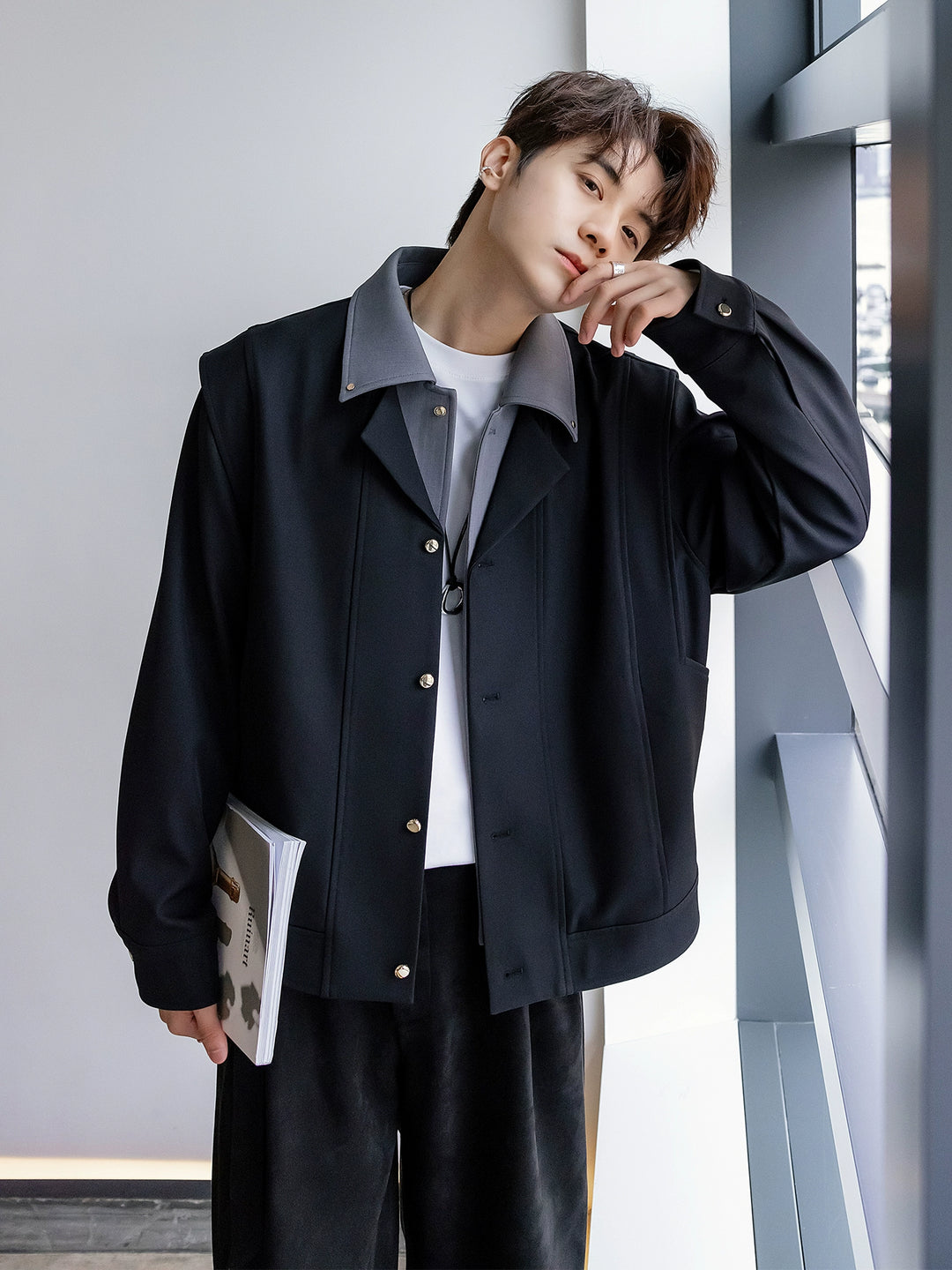 Lapel Jacket with Contrast Trim Detailing