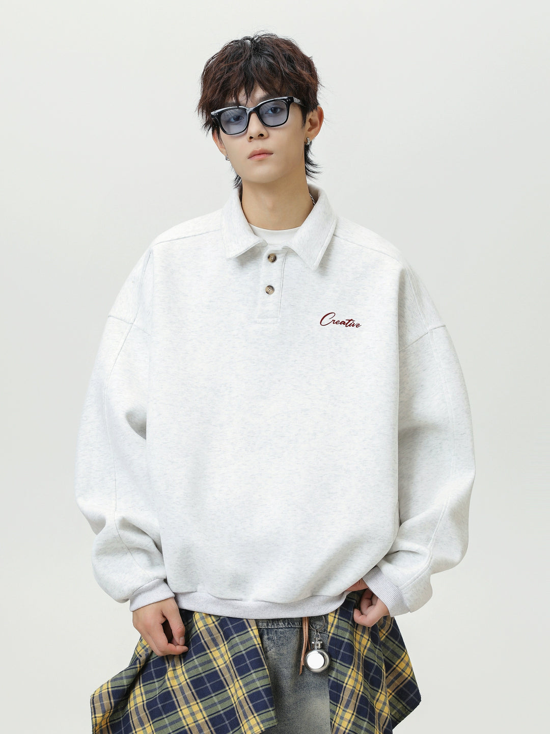 Sudadera con cuello de polo de letra bordada