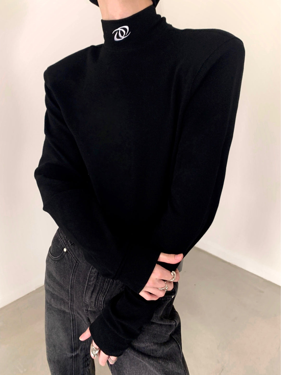 Long-Sleeve Turtleneck with Shoulder Pads