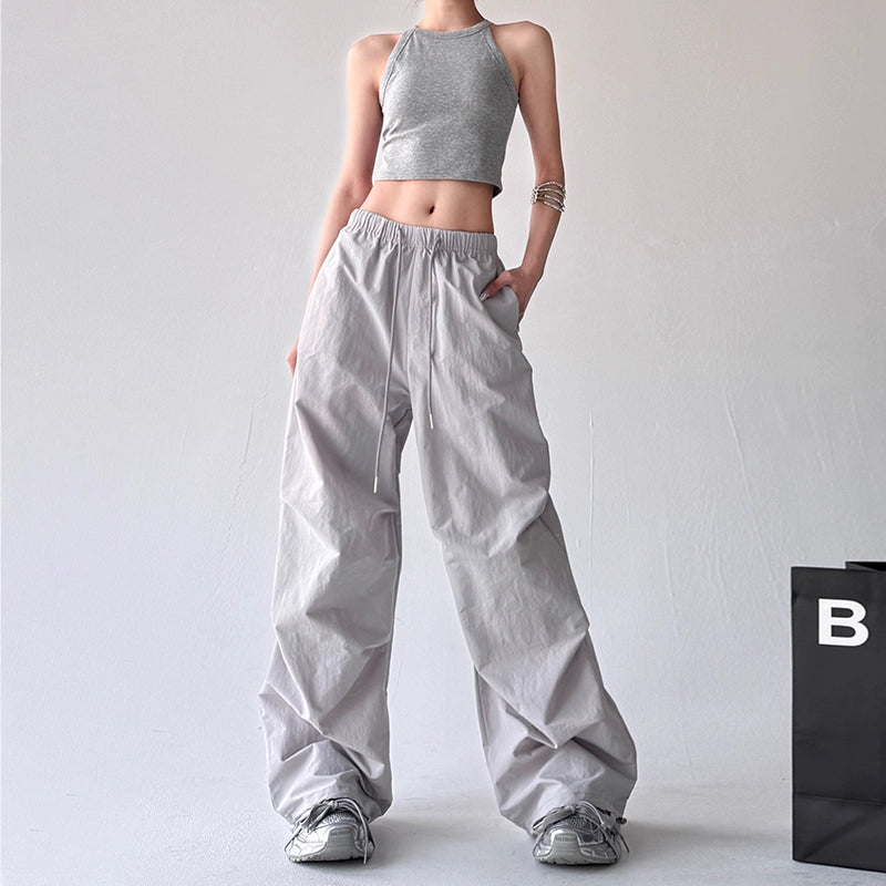 Wide Leg Drawstring Casual Pants