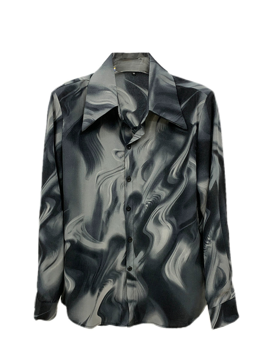 Retro Ink Print Long Sleeve Shirt