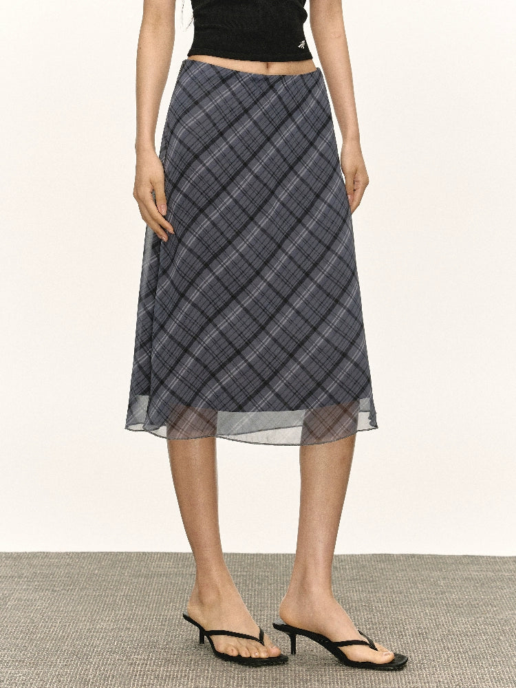 Retro Plaid Midi Slim Fit Skirt