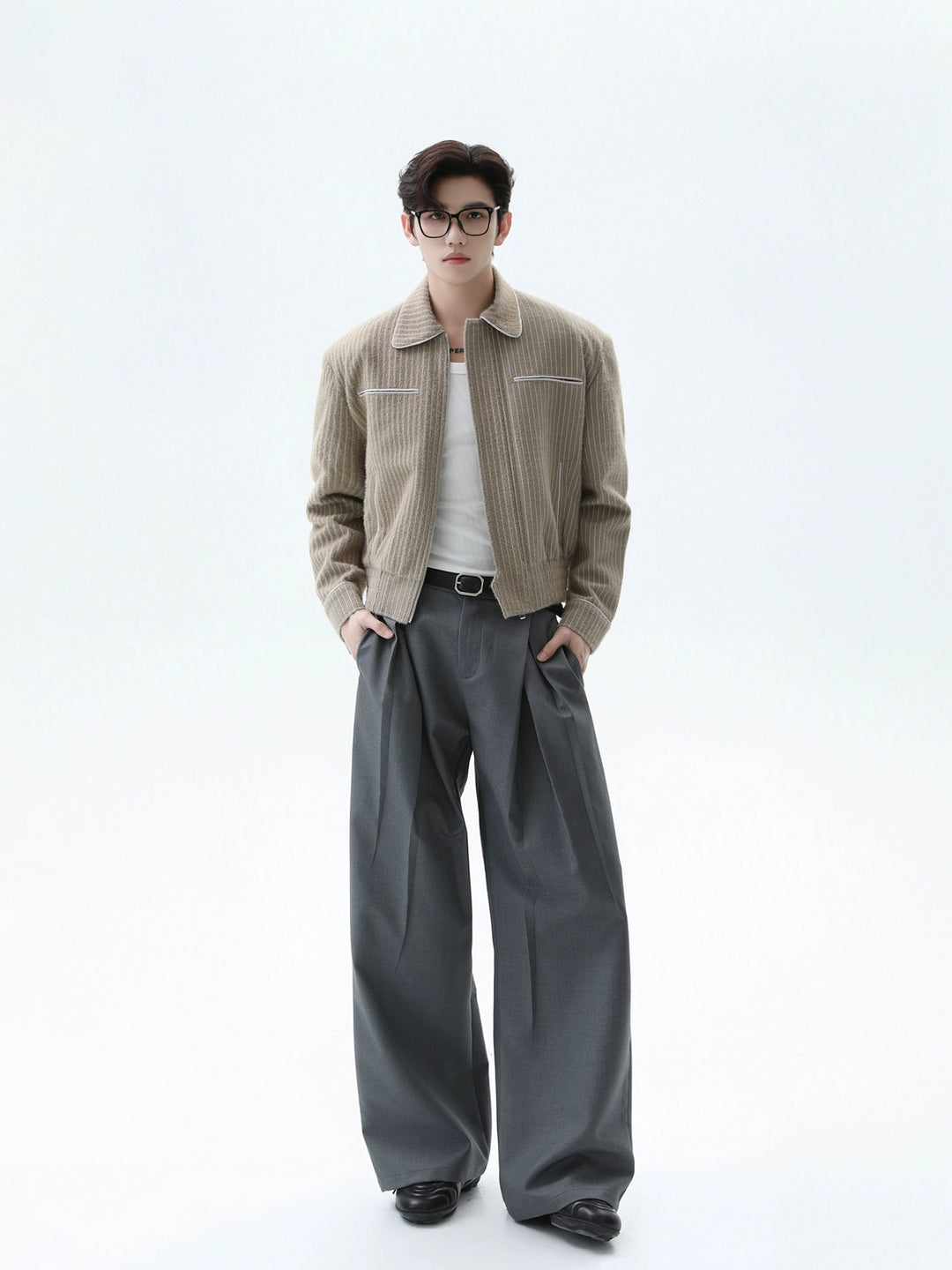 Vertical Striped Lapel Plush Jacket