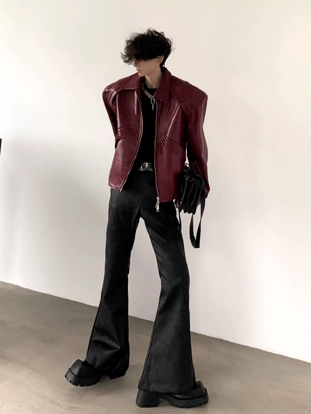 Shoulder Pad Leather Jacket