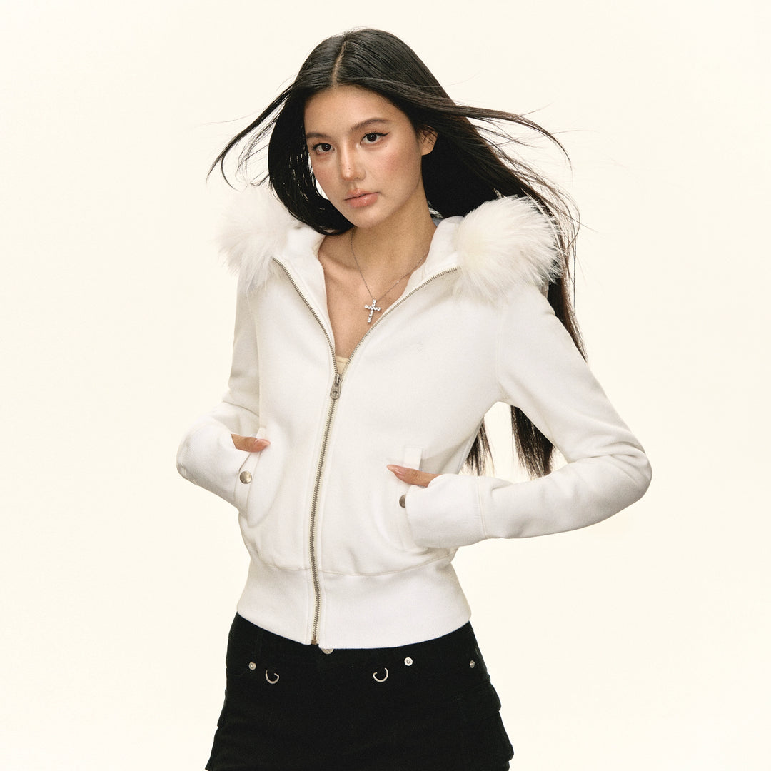 Faux Fur Hooded Short Jacket