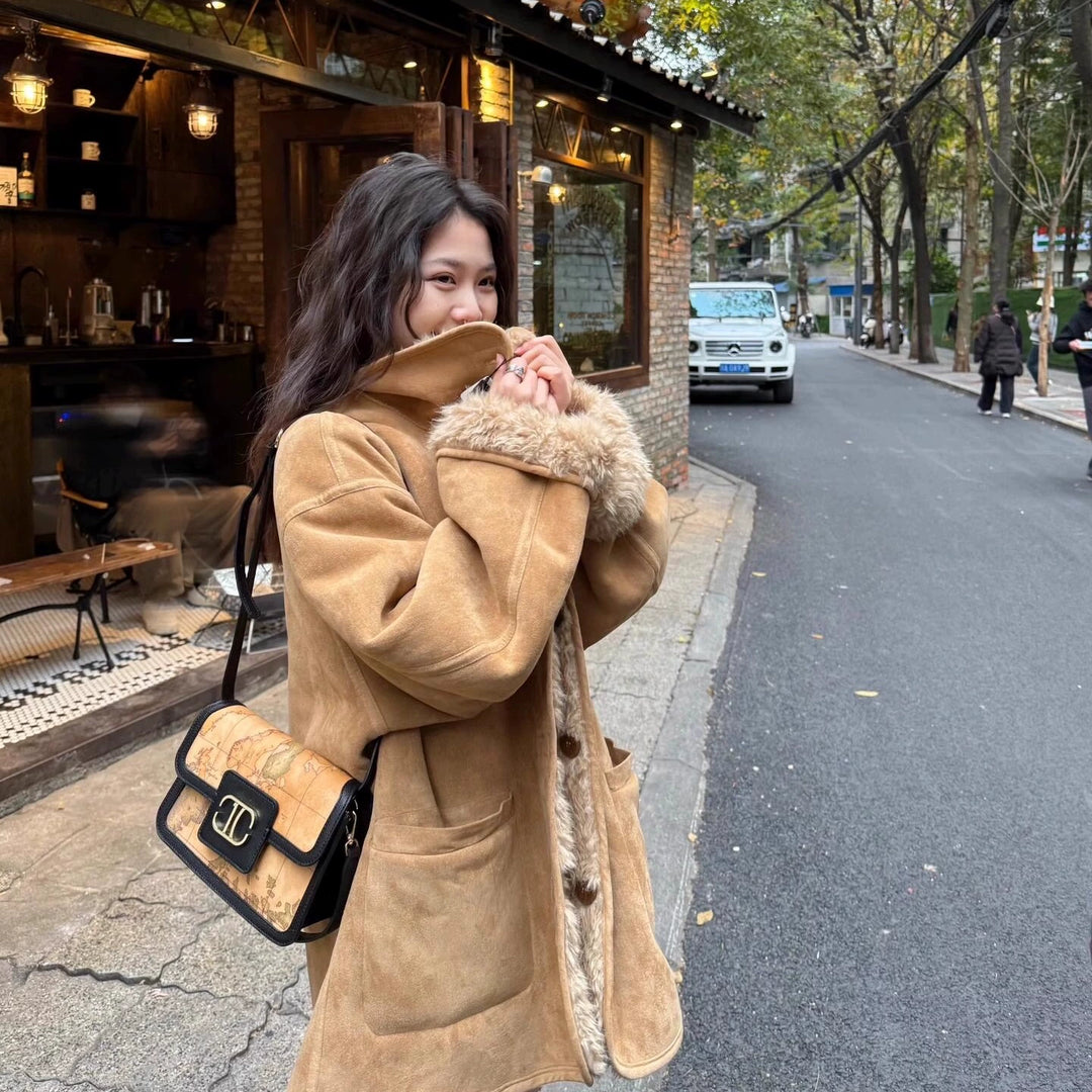 Reversible Fur Lambswool Motorcycle Coat