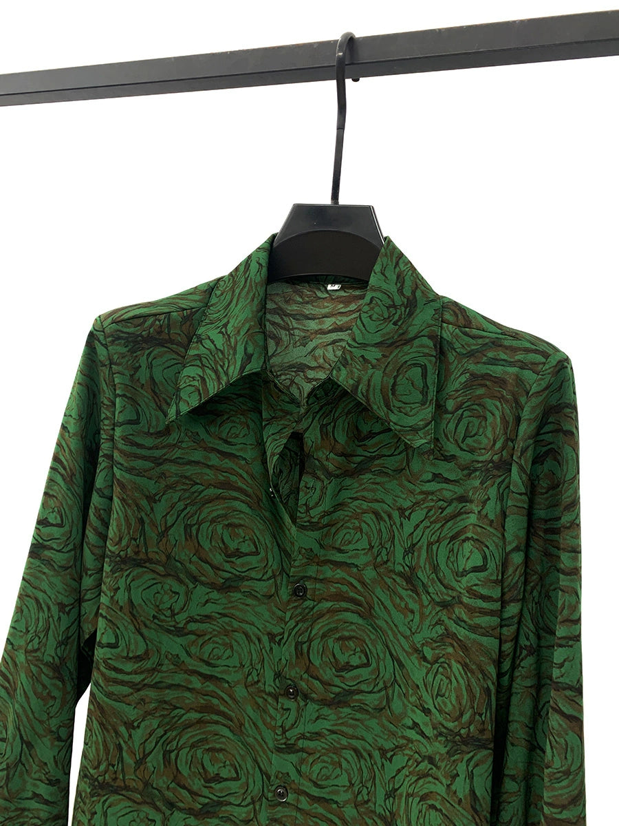 Retro Print Long Sleeve Chiffon Shirt