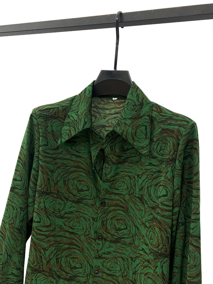 Retro Print Long Sleeve Chiffon Shirt
