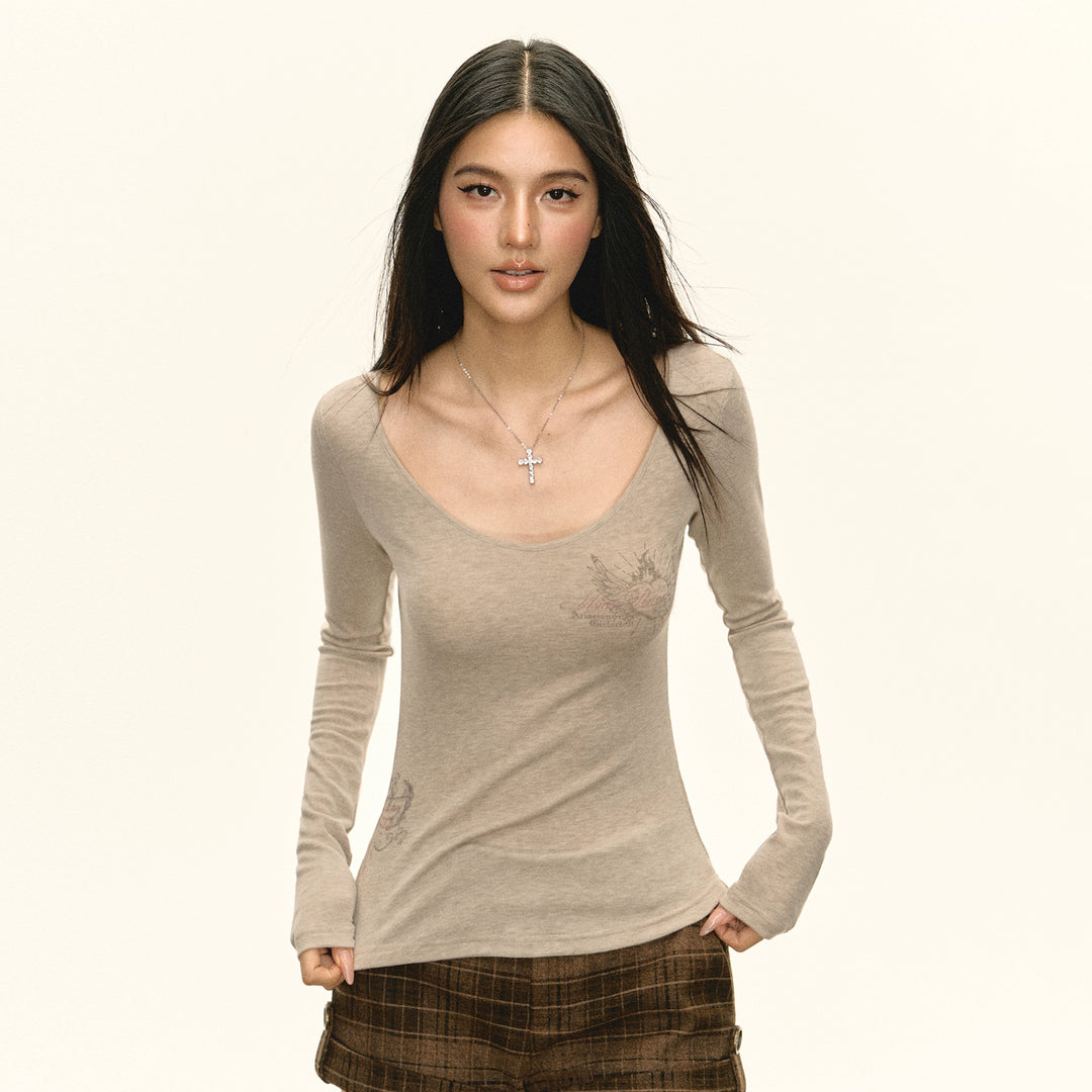 Slim Fit Long Sleeve Scoop Neck Top