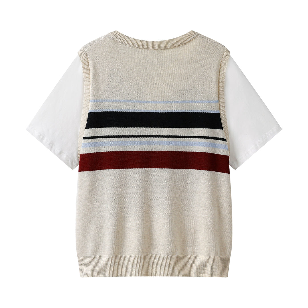 V-neck Knit Vest Layered T-shirt