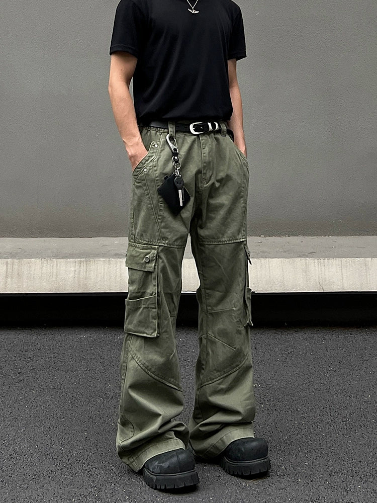 Pantaloni dritti casual a più tasche svasati