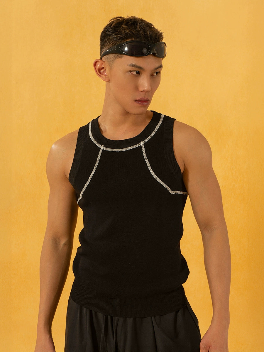Knitted Edge Line Loose Fit Vest