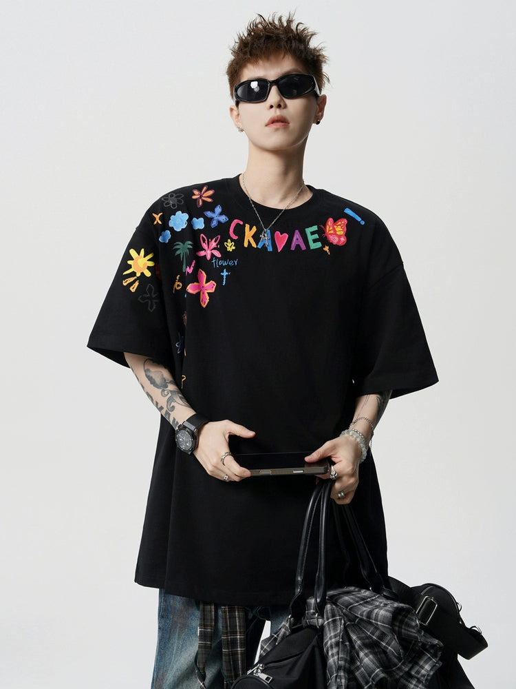 Hand-Painted Print Loose Fit T-Shirt