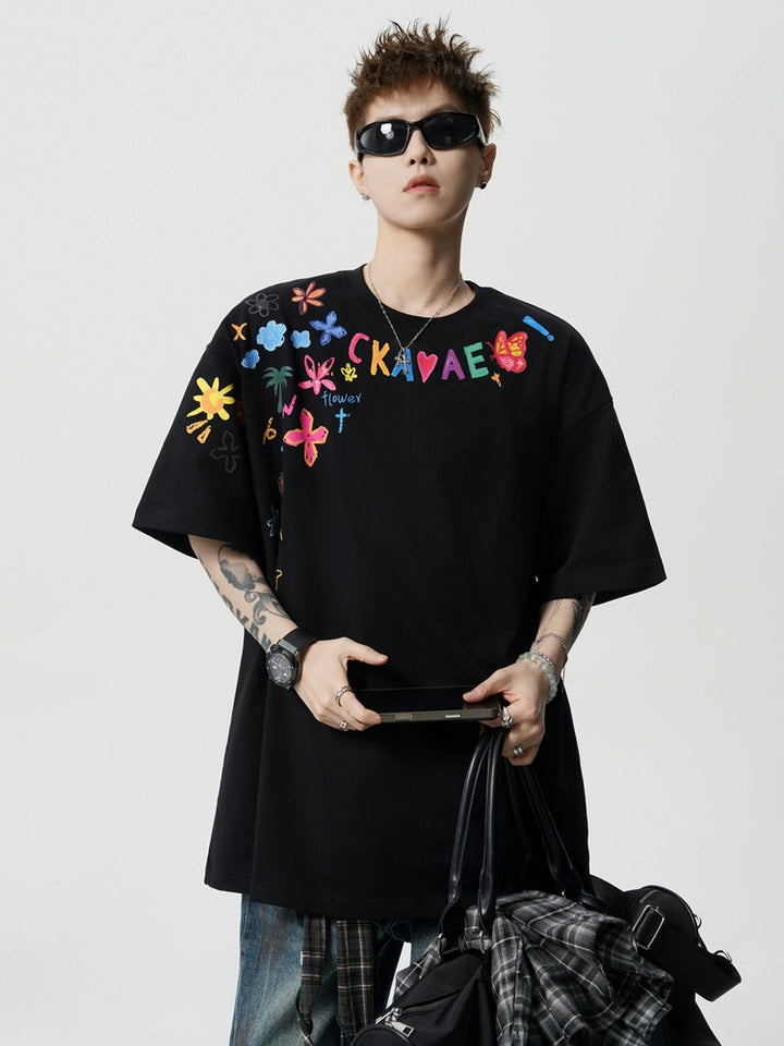 Hand-Painted Print Loose Fit T-Shirt