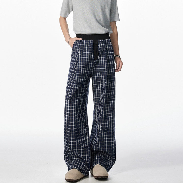 Szerokie, proste, casualowe spodnie w kratę