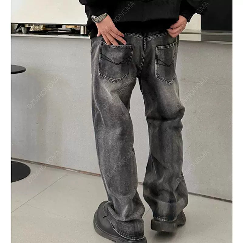 Losse Pas Diagonaal Gestikte Denim Broek