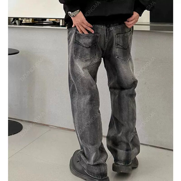 Losse Pas Diagonaal Gestikte Denim Broek