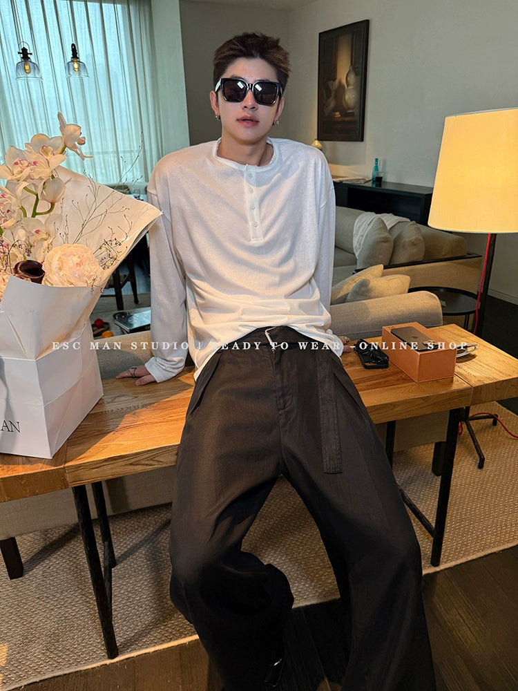 Henry Collar Długi Rękaw Casual Pulower