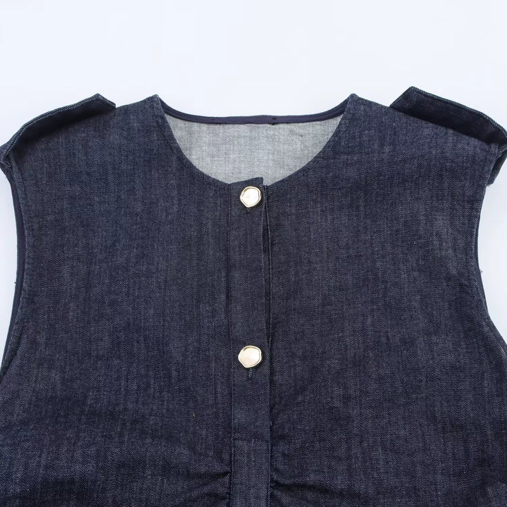 ノースリーブ ベルト付き デニム ミディドレス