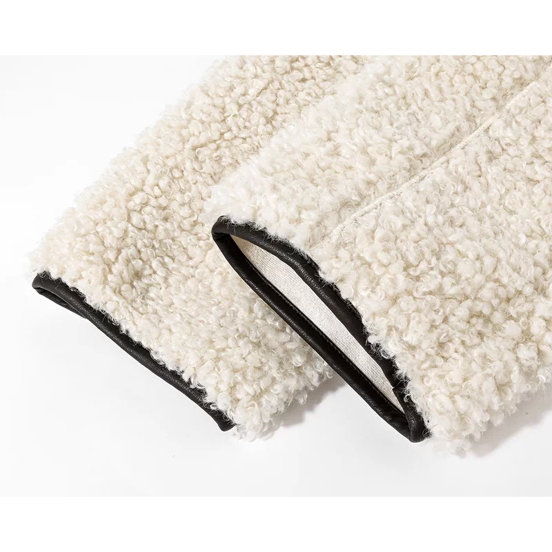 Faux Lambswool Round Neck Button Coat