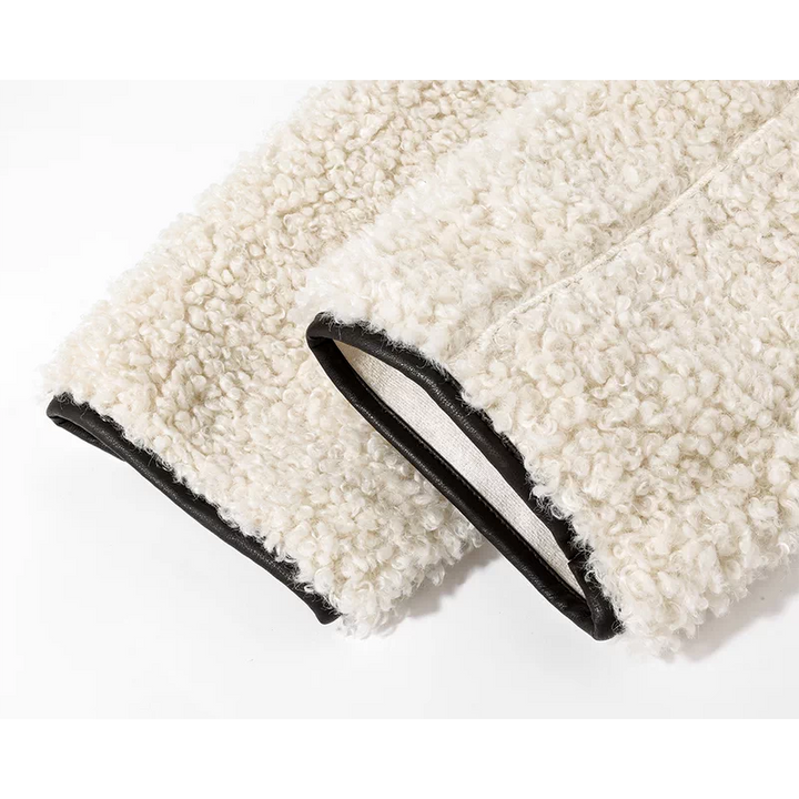 Faux Lambswool Round Neck Button Coat