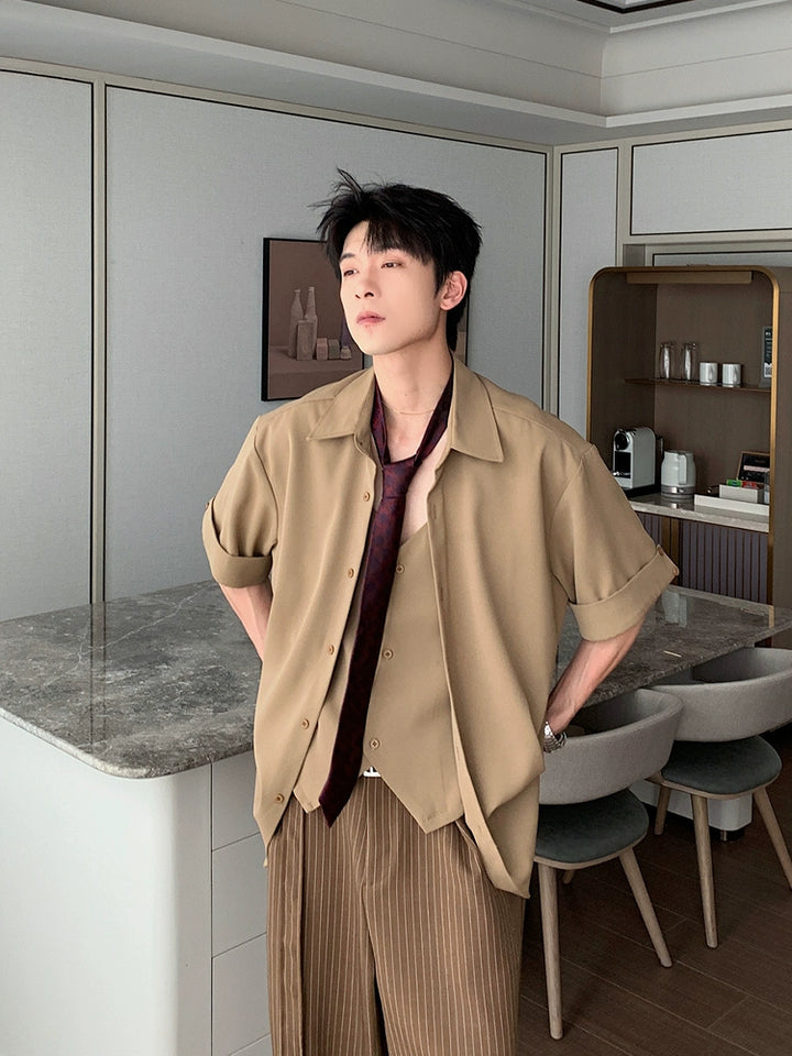 Short Sleeve Two-Piece Casual Shirt