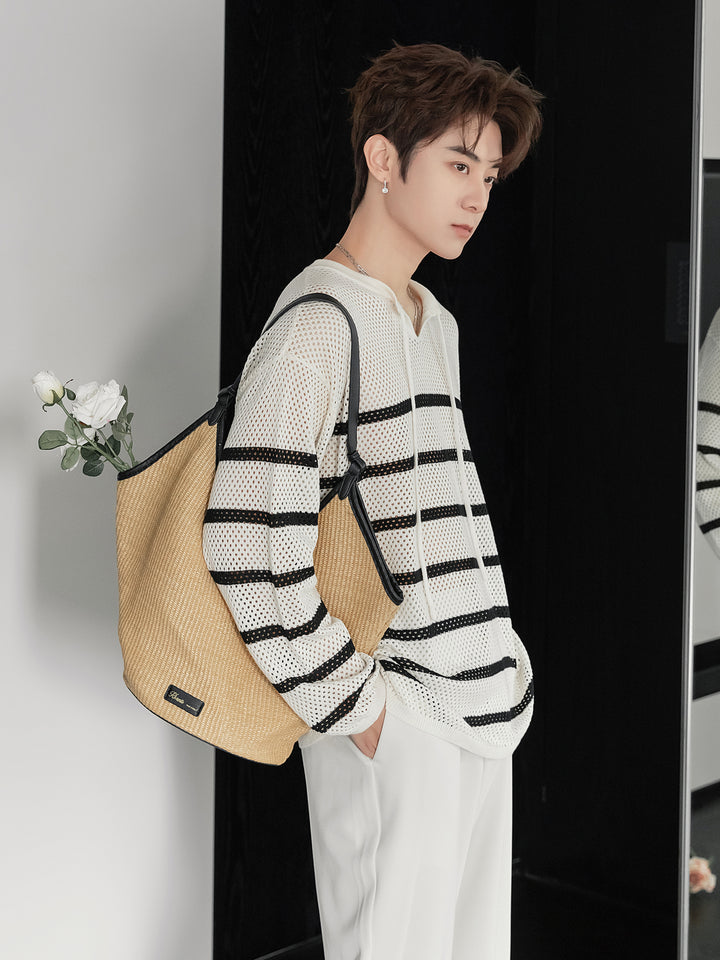 Mesh Striped Knit Pullover