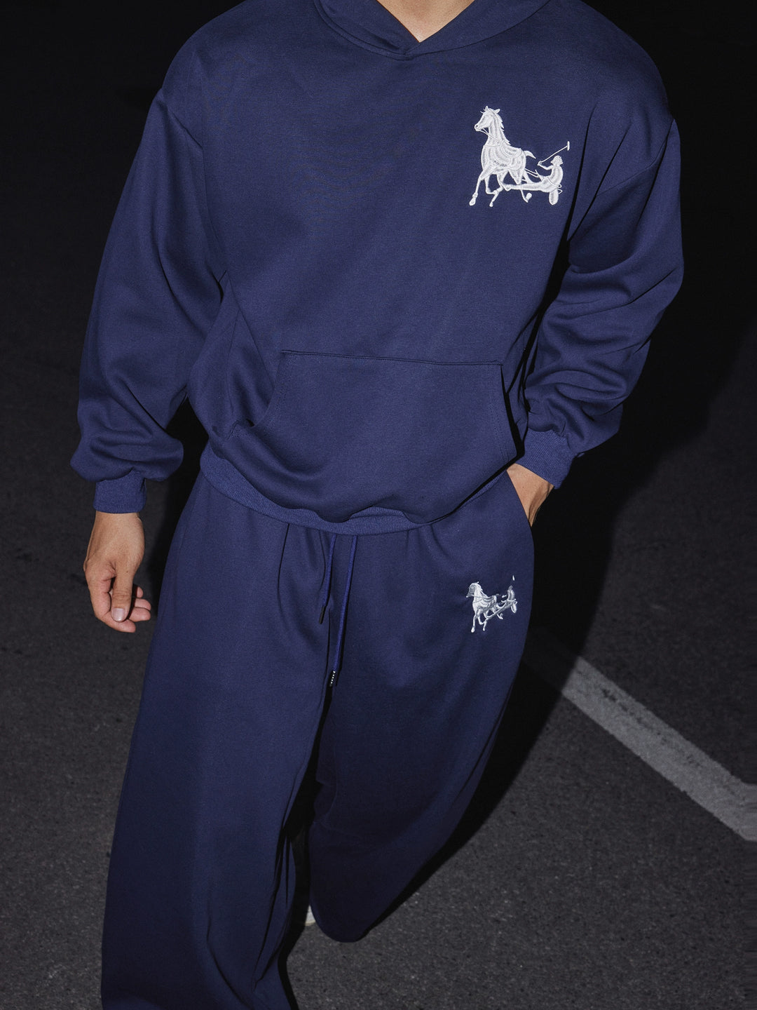 Pferde-Stickerei Kapuzenpullover Hosen Set