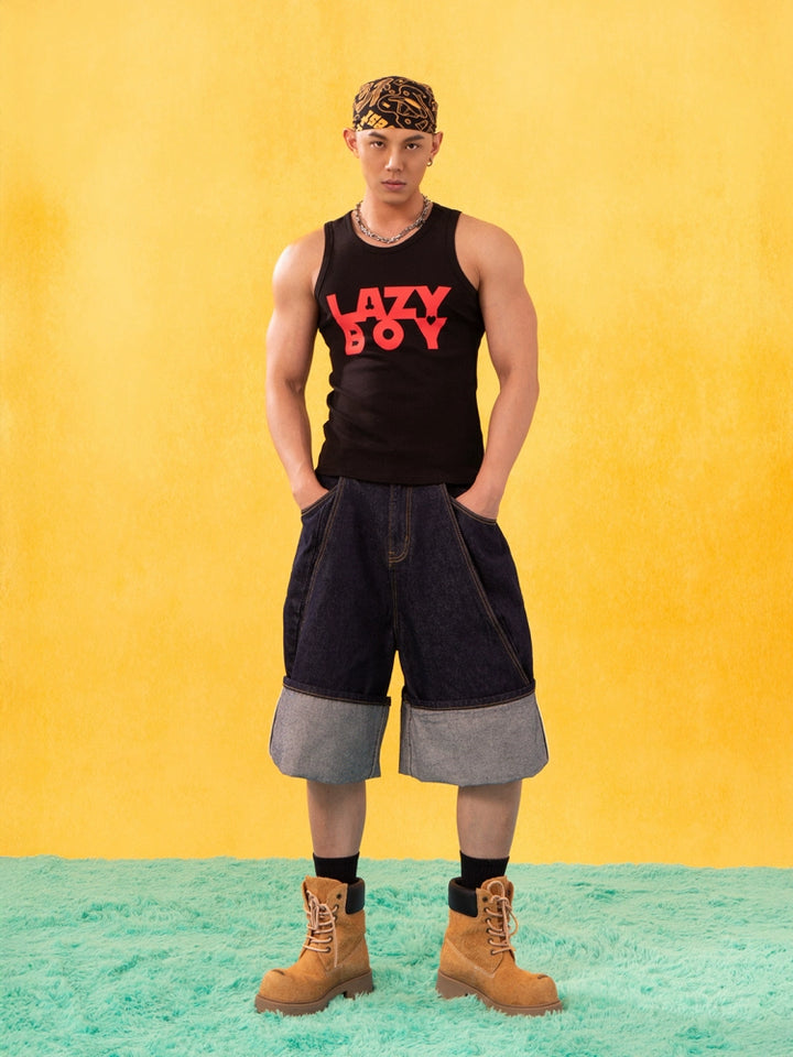 Lazy Boy Text Print Slim Fit Vest