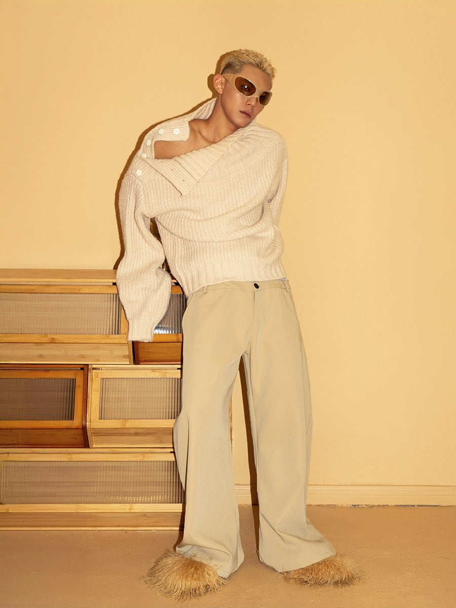 Turtleneck Knit Sweater with Side Buttons