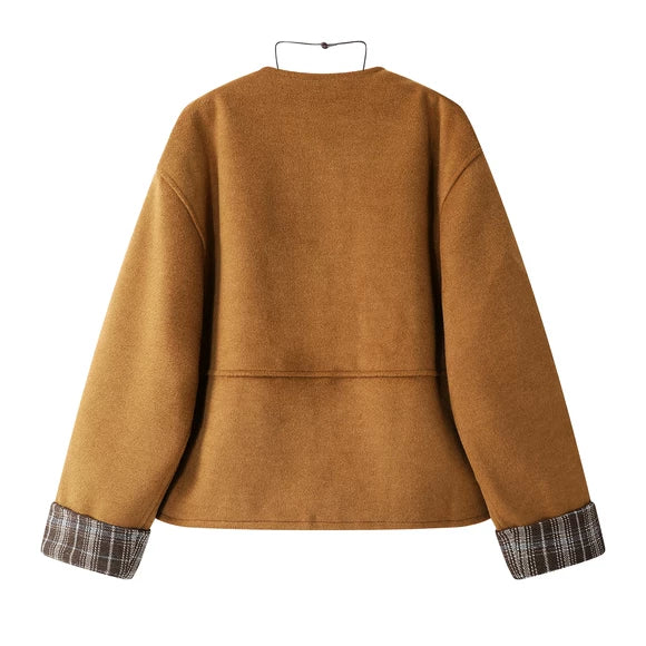 Plaid Cuff Wool Coat