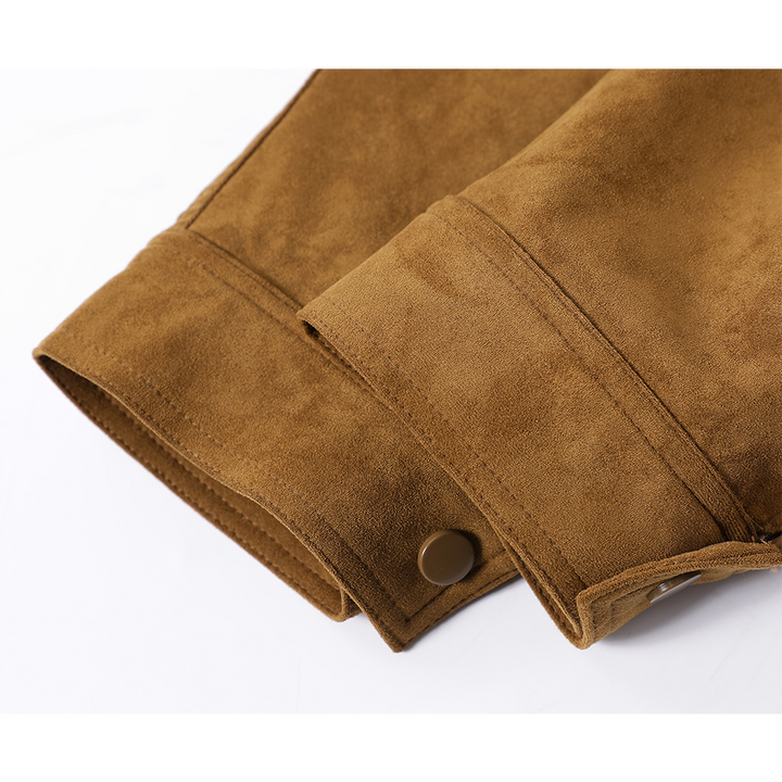Leather Collar Suede Lapel Jacket