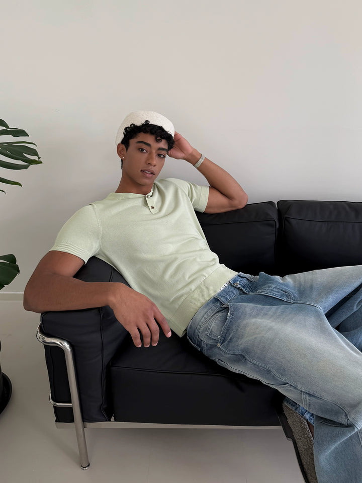 Knitted Large Lapel Short Sleeve Polo Shirt