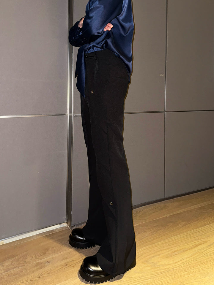 Black Slim-Fit Flared Trousers