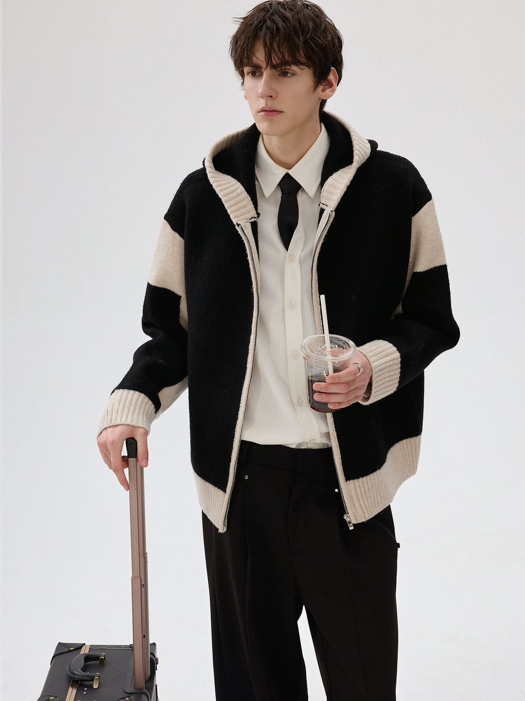 Velvet Hooded Knit Sweater Jacket